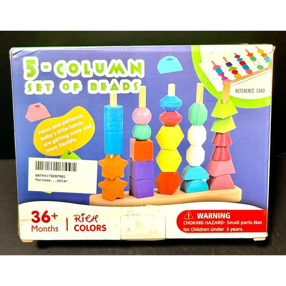 Montessori-style 5-Column Set of Beads wooden shape sorting and sequencing toy